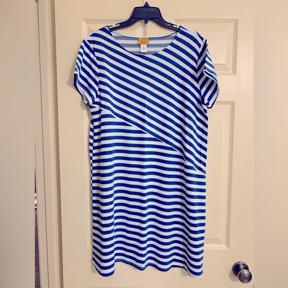 Ruby Rd. Blue and White striped Knit dress. Size XL